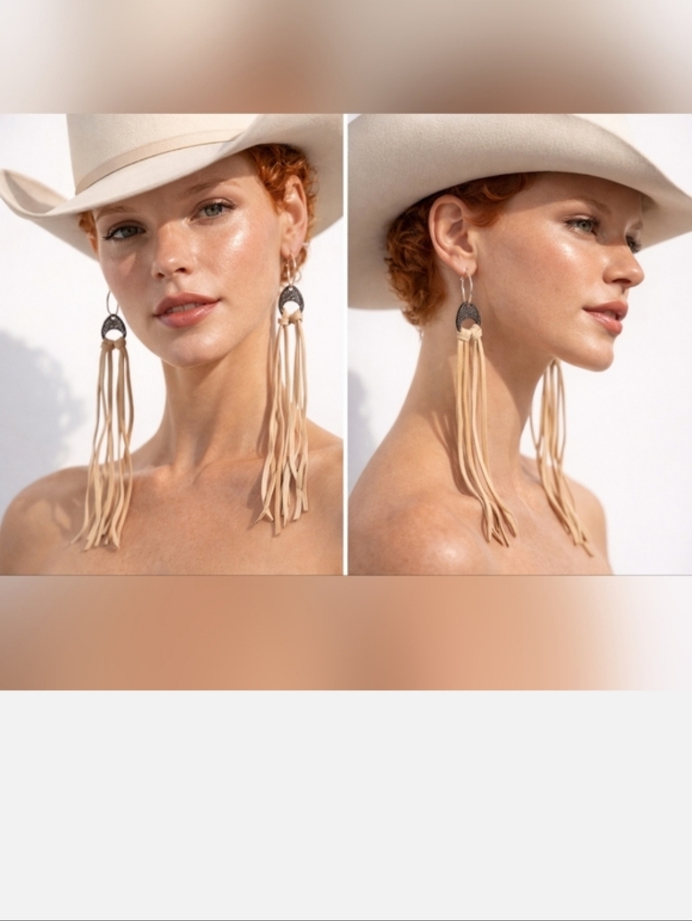 Keep It Gypsy Beige Fringe Leather Earrings with Silver Accents - Picture 4 of 8
